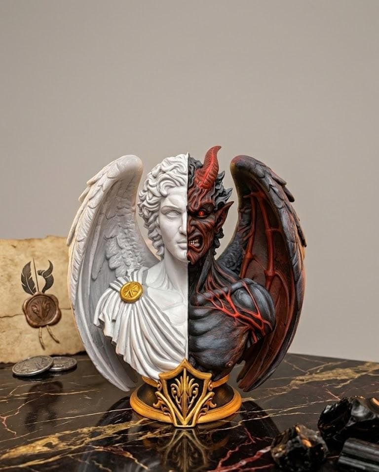 Hand Painted Angel Demon Statue