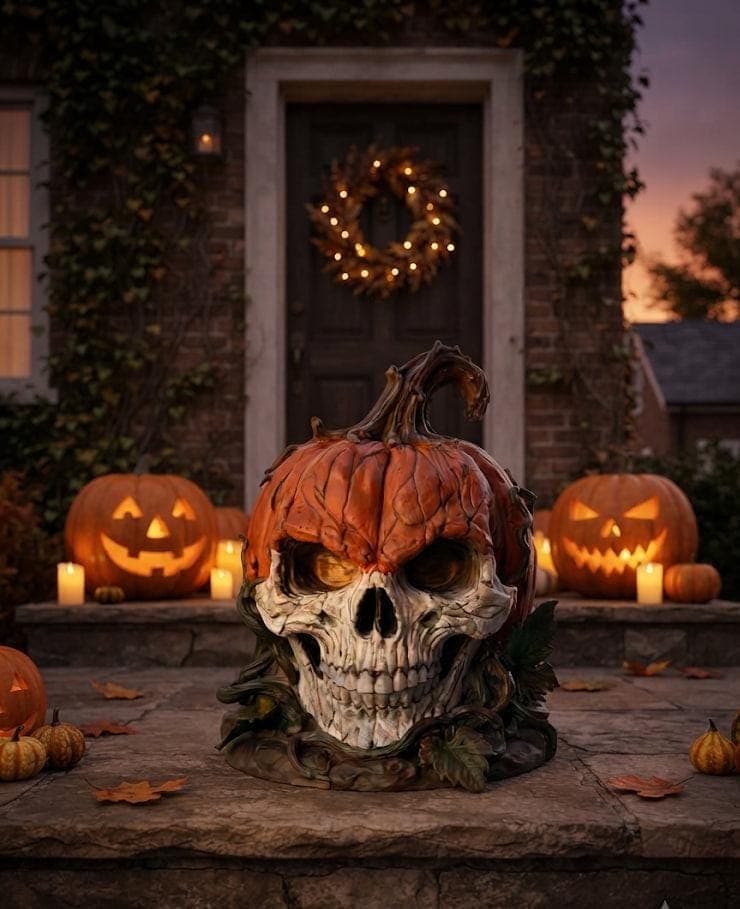 Hand Painted Pumpkin Skull 3D Printed Gothic Pumpkin Skull Sculpture