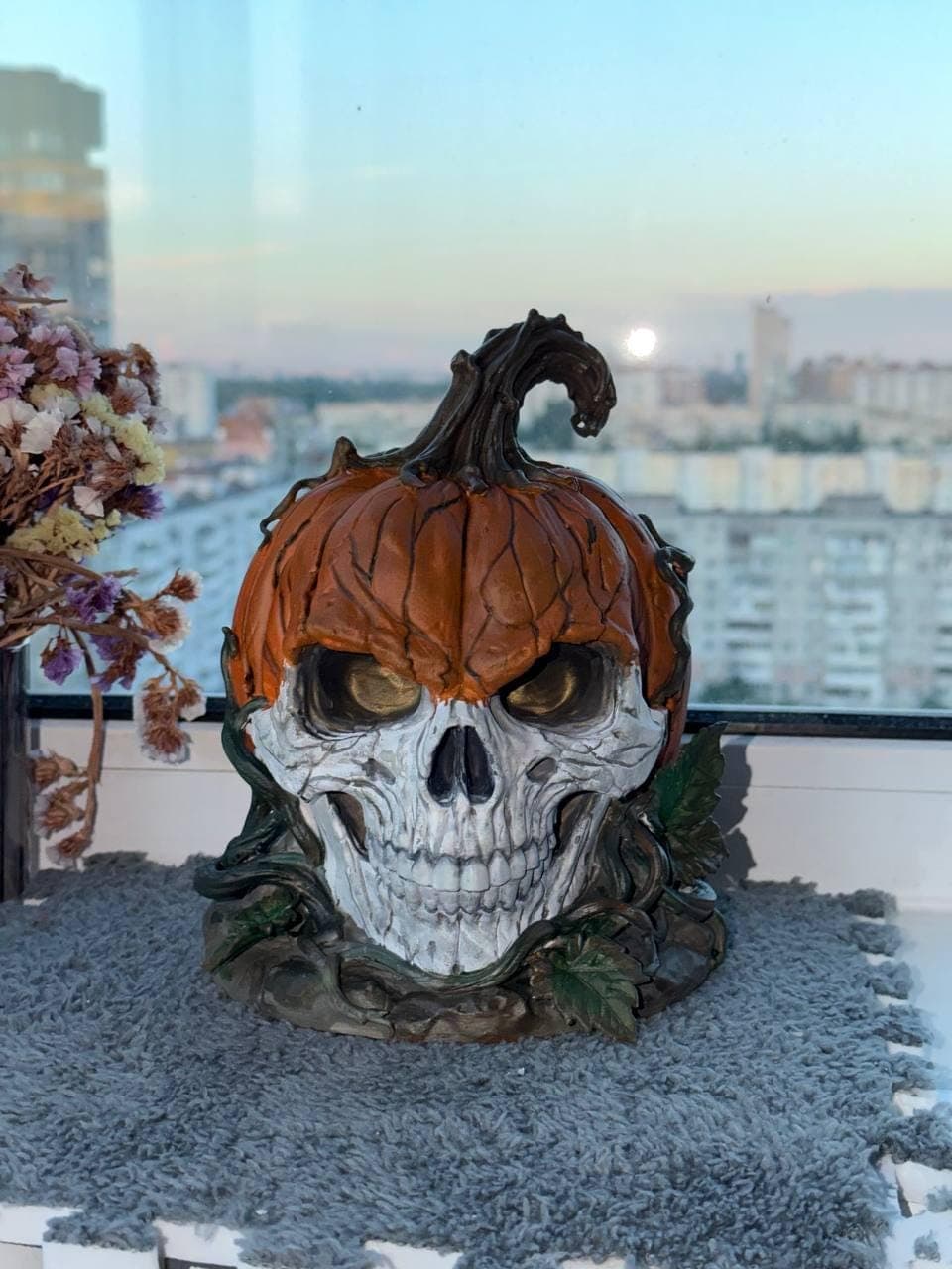 Hand Painted Pumpkin Skull Sculpture